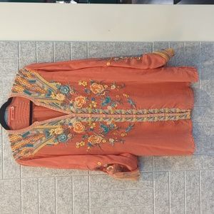 Johnny was size XL corral embroidered rayon blouse